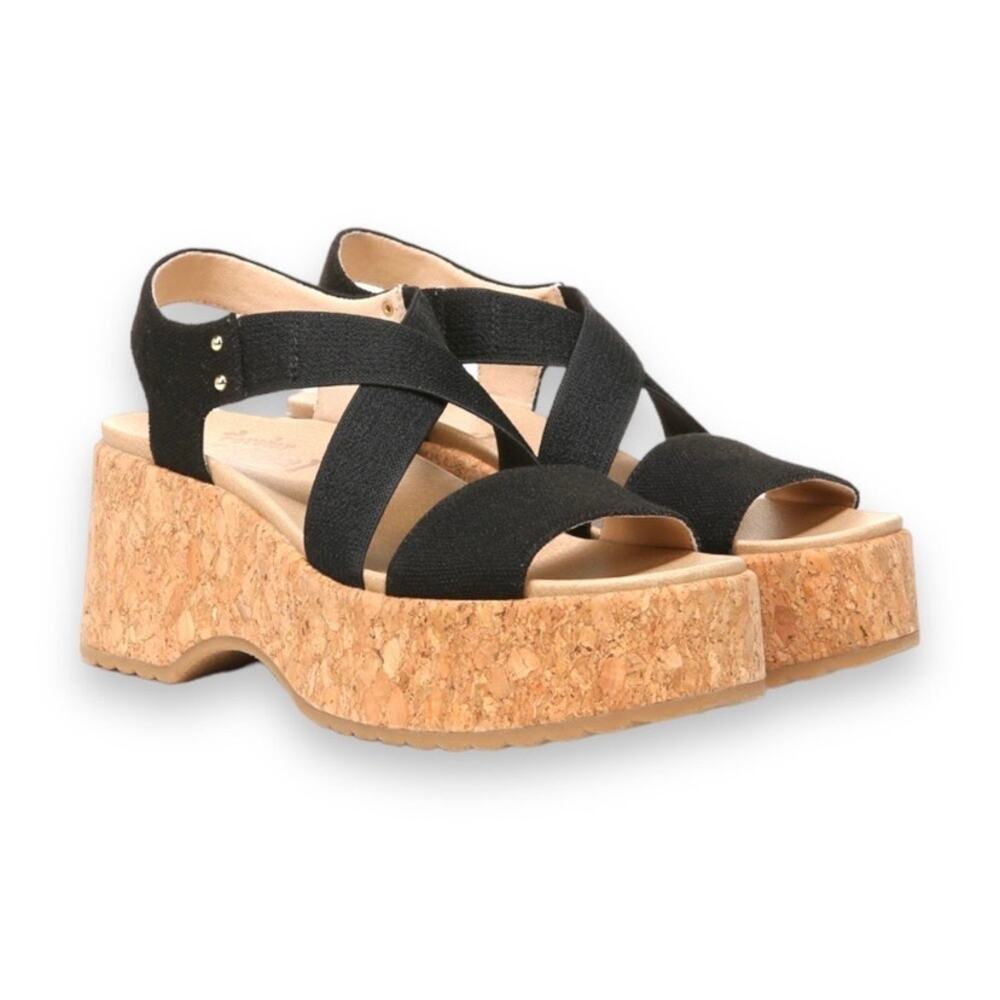 Dr. Scholl's Dottie Cork Platform Wedge Strappy Sandals Sz 6.5M Black New In Box